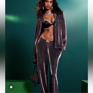 NEW VICTORIA'S SECRET Shimmer Knit Pajama Top Black Silver Shimmer